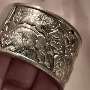 Silver Tone Engraved Cuff Bracelet